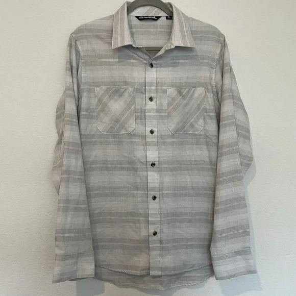 Travis Mathew Shirt Mens Medium Long Sleeve Gray Striped Button Up - Picture 2 of 10